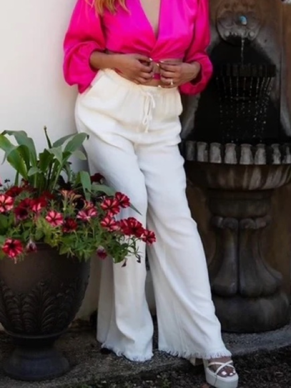 Women’s High-Rise Drawstring Wide-Leg Pants - White